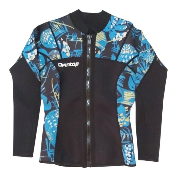 OwnTop Neoprene Wetsuit Jacket - Blue Floral Design - Men/Women Surfing - Picture 1 of 6